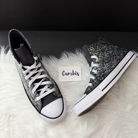 Converse Chuck Taylor All Star Hi Black/Silver/White Glitter Sneaker SZ 6 A09270 - Picture 4 of 11